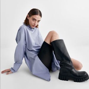Zara low heel high shaft treaded sole boots